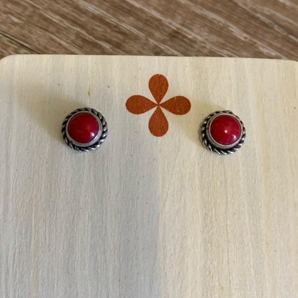 Red Jasper sterling silver stud earrings craftsman made